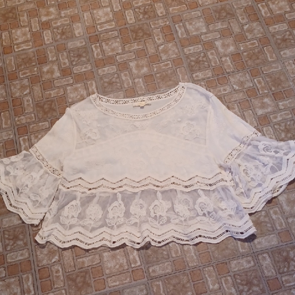 Rebellion Ivory Floral Lace Blouse Size Xlarge